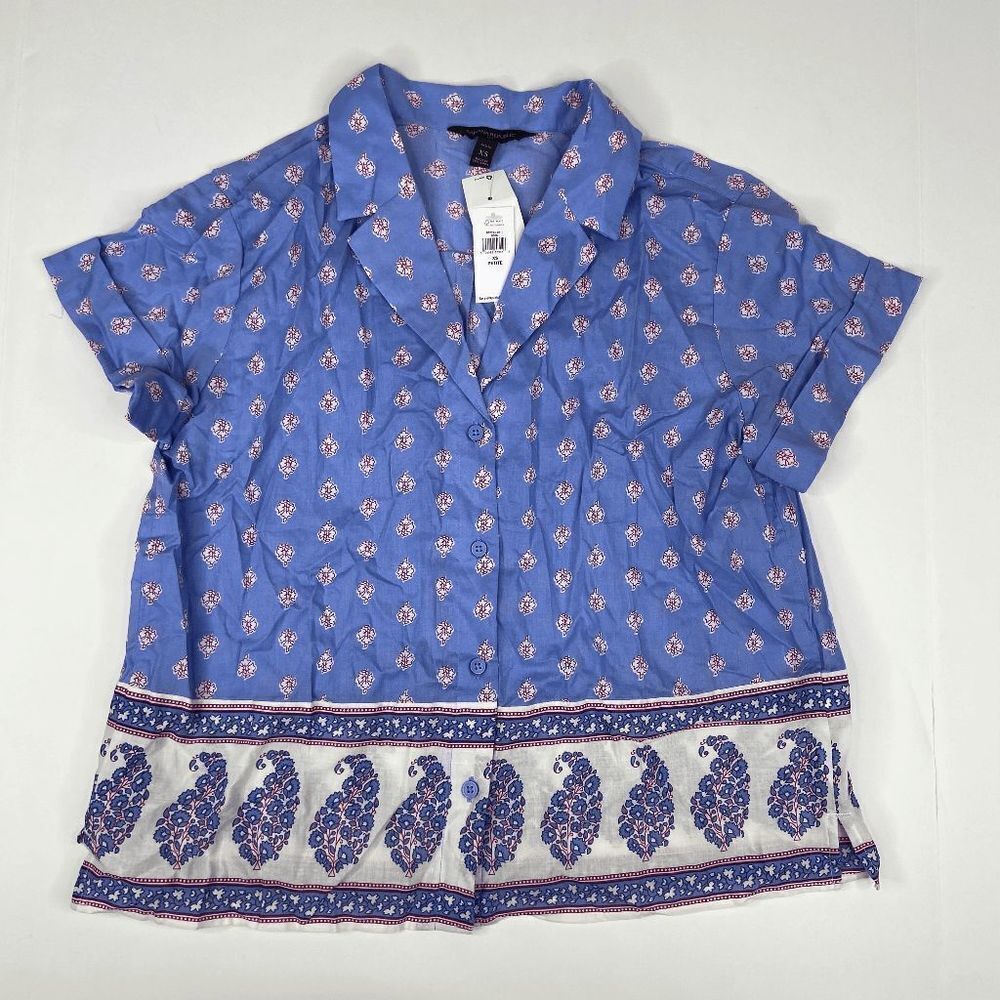 Banana Republic Button Down Shirt Boho Coastal Collar Womens Blue Size XSP NWT